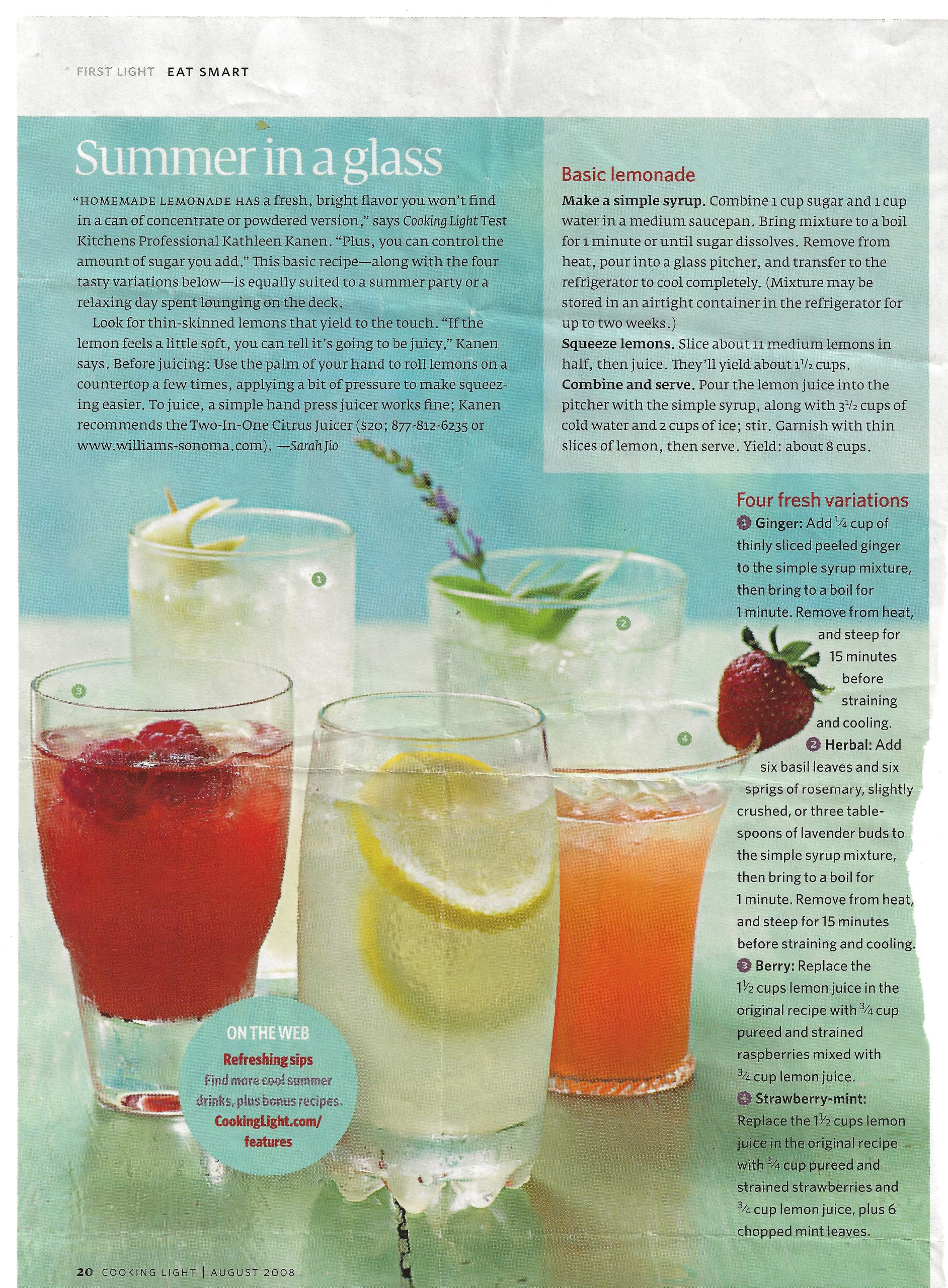 Basic lemonade & Four fresh variations
