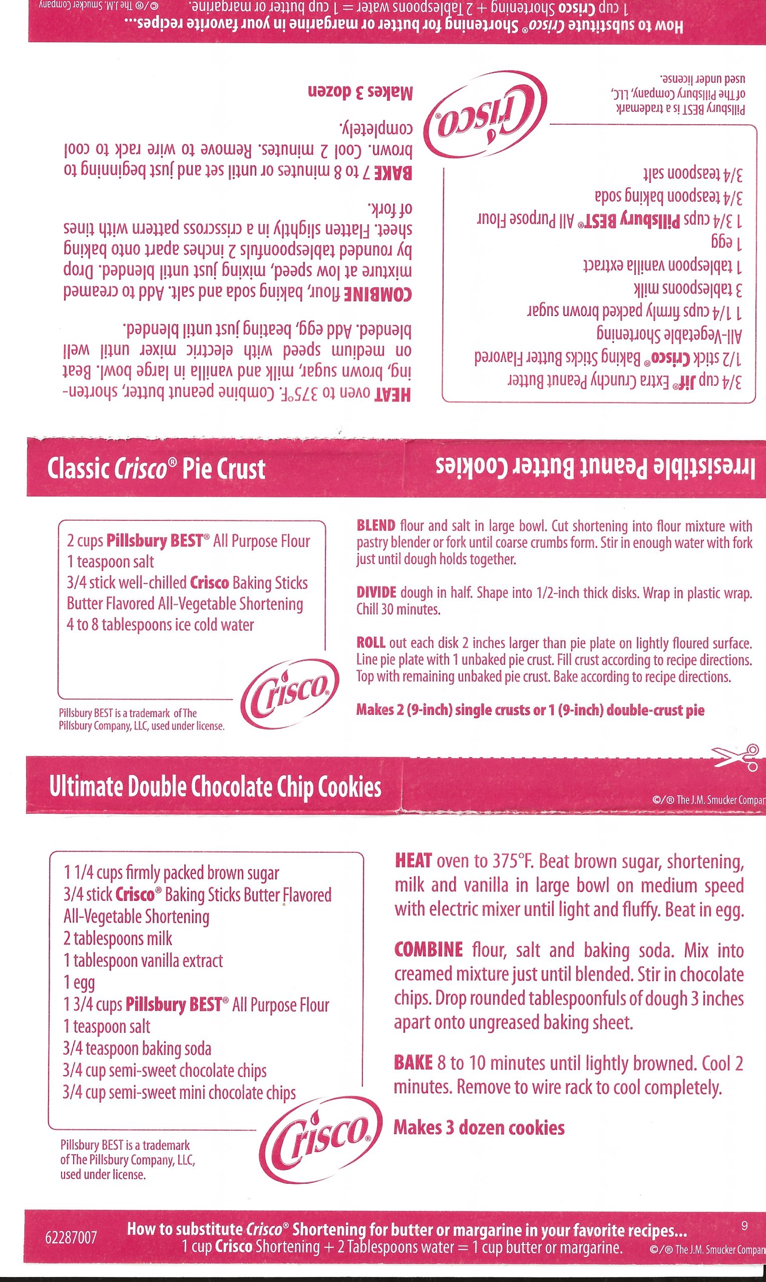 Classic Criso Pie Crust, Ultimate Chocolate Chip Cookies & Irresistible Peanut Butter Cookies